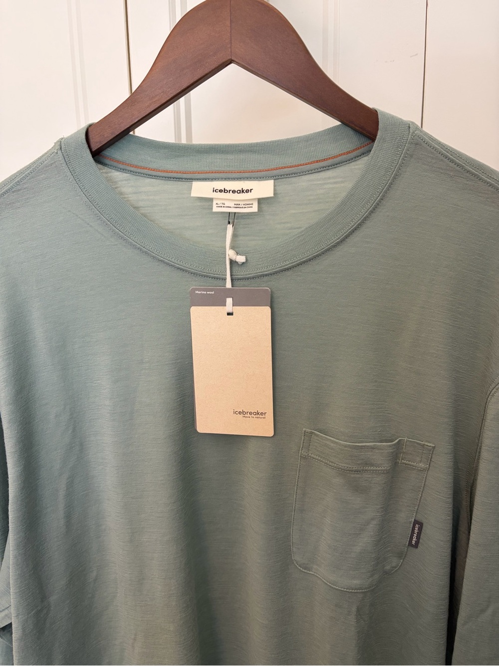Icebreaker Men's Long-Sleeve Pocket Tee in Sage Green-Merino Wool